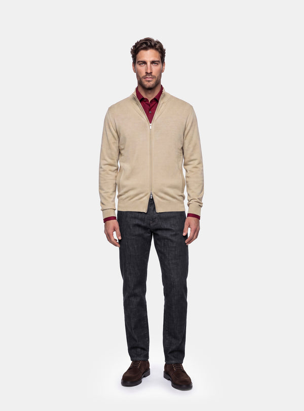 Cardigan Uomo Zip Intera in Lana Merinos