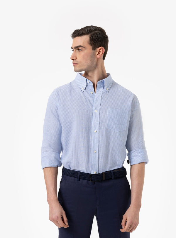 Camicia manica lunga button down in lino cotone - Teddy - Fusaro Antonio dal 1893 - Fusaro Antonio