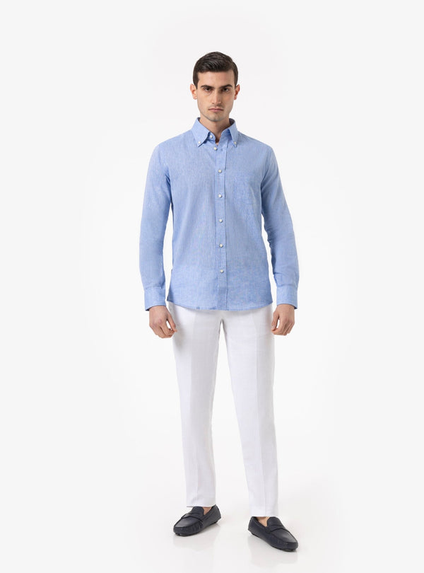 Camicia manica lunga button down in lino cotone - Teddy - Fusaro Antonio dal 1893 - Fusaro Antonio