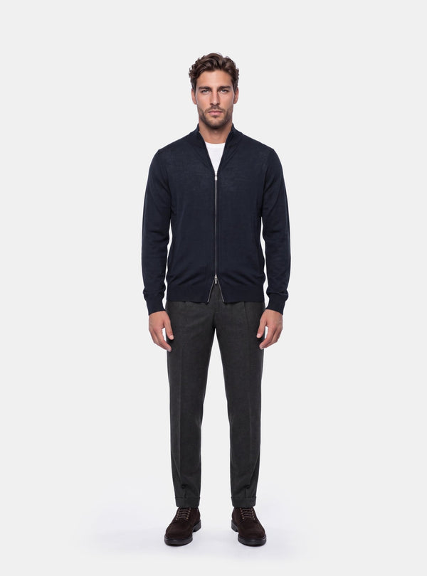 Cardigan Uomo Zip Intera in Lana Merinos - Fusaro Antonio dal 1893 - Fusaro Antonio