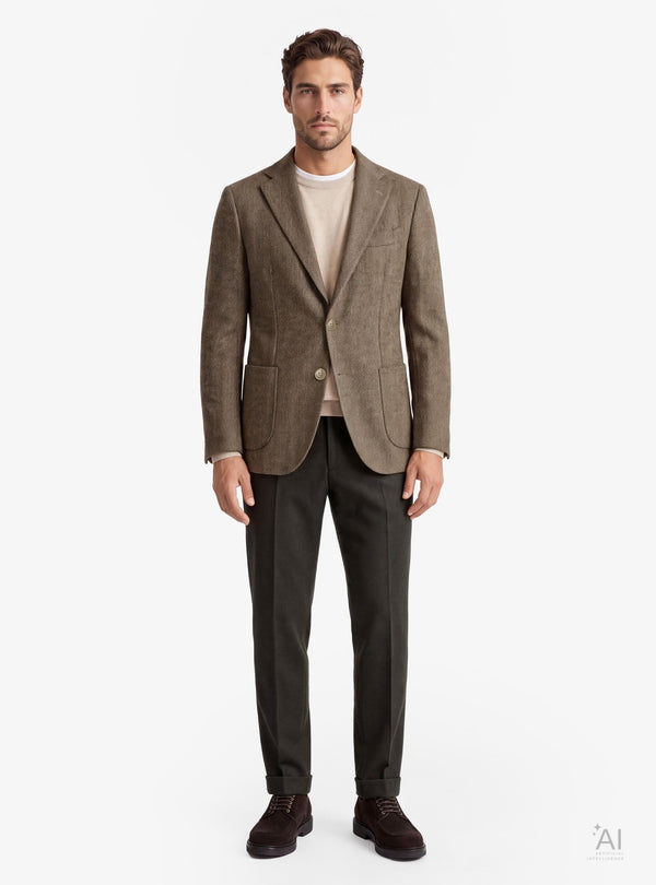 Giacca uomo monopetto twill con bavero impunturato grigio - Fusaro Antonio dal 1893 - Fusaro Antonio