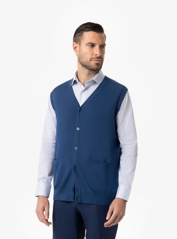 Maglia Gilet Uomo Blu, Celeste ed Ecru - Fusaro Antonio dal 1893 - Fusaro Antonio