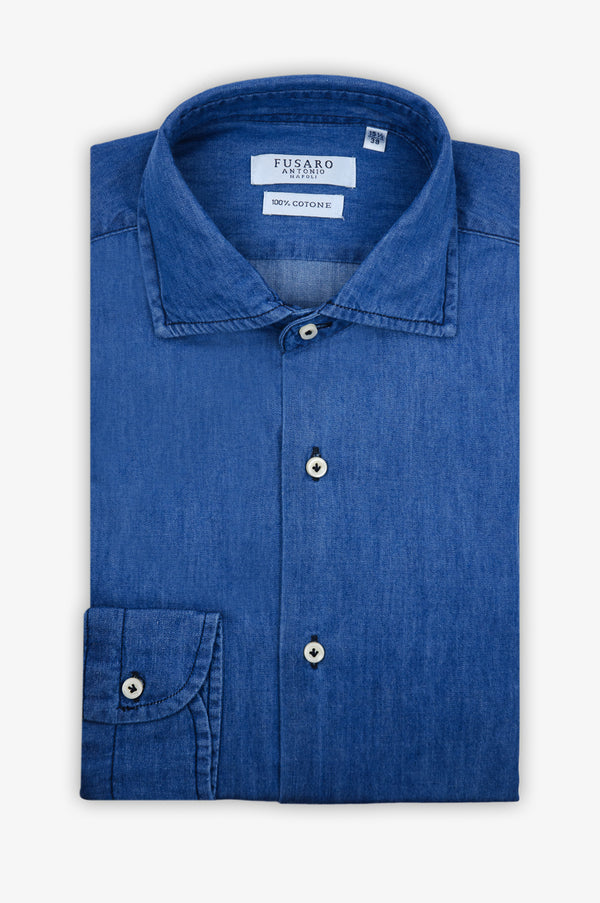 Camicia Regular in Denim Collo Francese - Adam