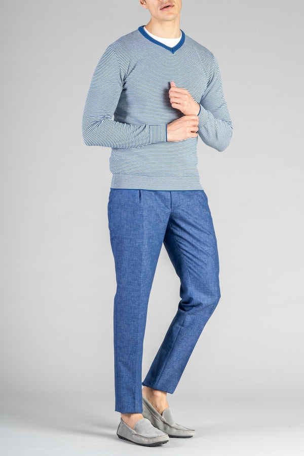 Maglia con scollo a V e micro righe in cotone - Fusaro Antonio dal 1893 - Fusaro Antonio