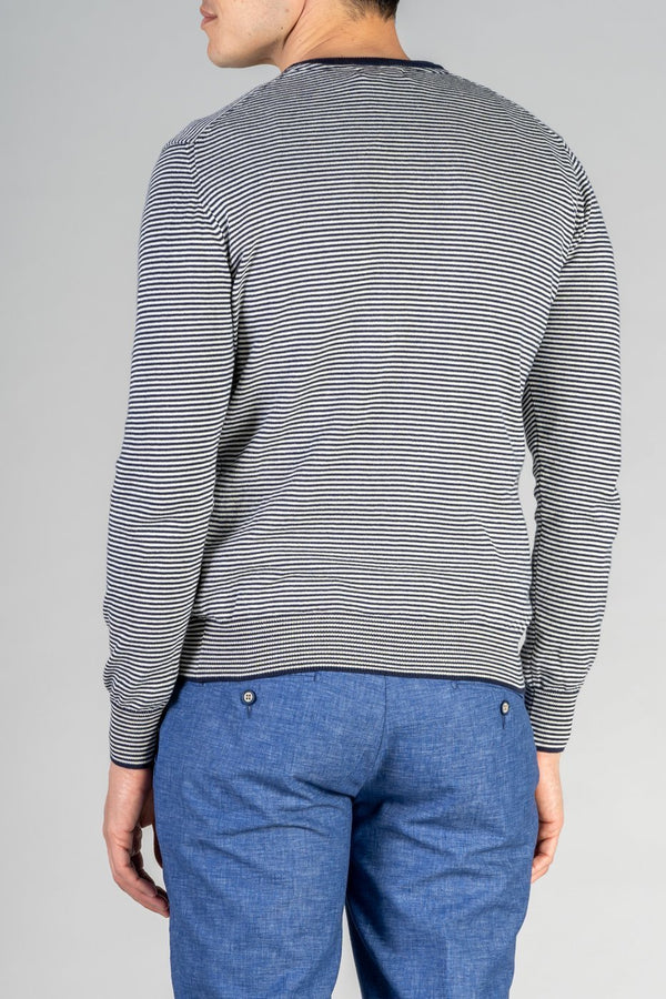 Maglia con scollo a V e micro righe in cotone - Fusaro Antonio dal 1893 - Fusaro Antonio