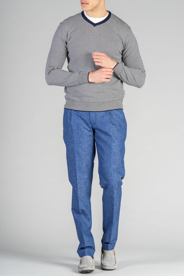 Maglia con scollo a V e micro righe in cotone - Fusaro Antonio dal 1893 - Fusaro Antonio