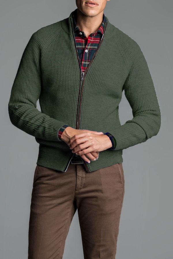 Maglia mezzo collo con zip intera in misto cashmere - Long Ribbed - Fusaro Antonio dal 1893 - Fusaro Antonio
