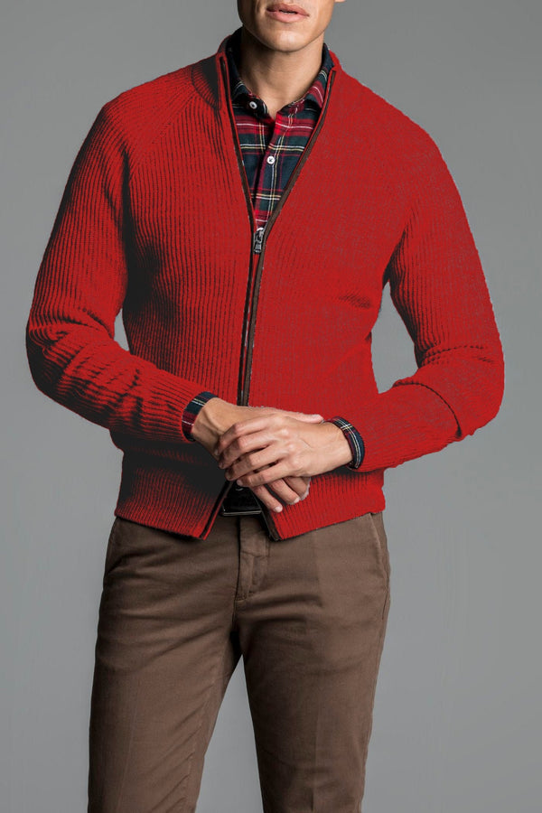 Maglia mezzo collo con zip intera in misto cashmere - Long Ribbed - Fusaro Antonio dal 1893 - Fusaro Antonio