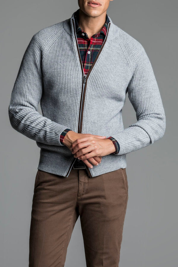 Maglia mezzo collo con zip intera in misto cashmere - Long Ribbed - Fusaro Antonio dal 1893 - Fusaro Antonio