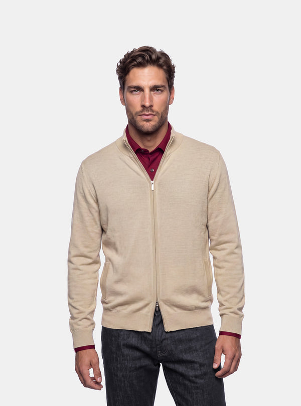 Cardigan Uomo Zip Intera in Lana Merinos
