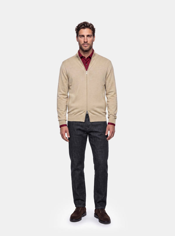 Cardigan Uomo Zip Intera in Lana Merinos - Fusaro Antonio dal 1893 - Fusaro Antonio