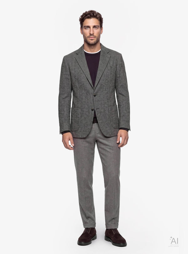 Giacca uomo monopetto twill con bavero impunturato grigio - Fusaro Antonio dal 1893 - Fusaro Antonio