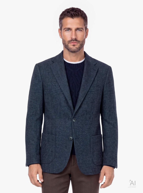 Giacca uomo monopetto twill con bavero impunturato grigio - Fusaro Antonio dal 1893 - Fusaro Antonio