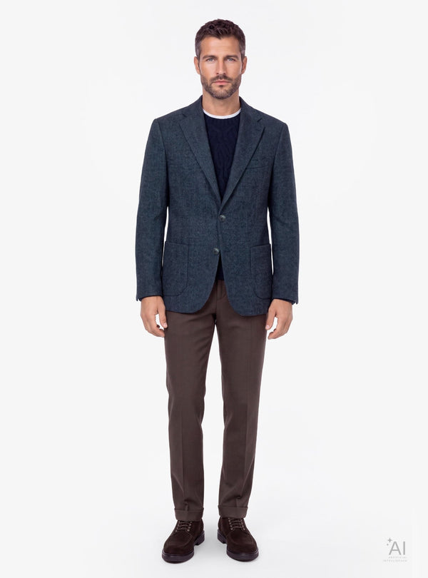 Giacca uomo monopetto twill con bavero impunturato grigio - Fusaro Antonio dal 1893 - Fusaro Antonio